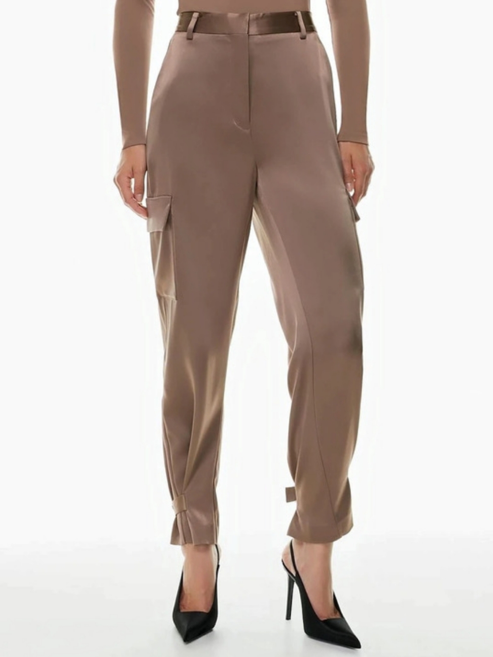 Babaton Taupe Satin Cargo Joggers